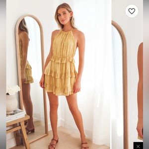 Downright Darling Mustard Yellow Ruffled Halter Mini Dress